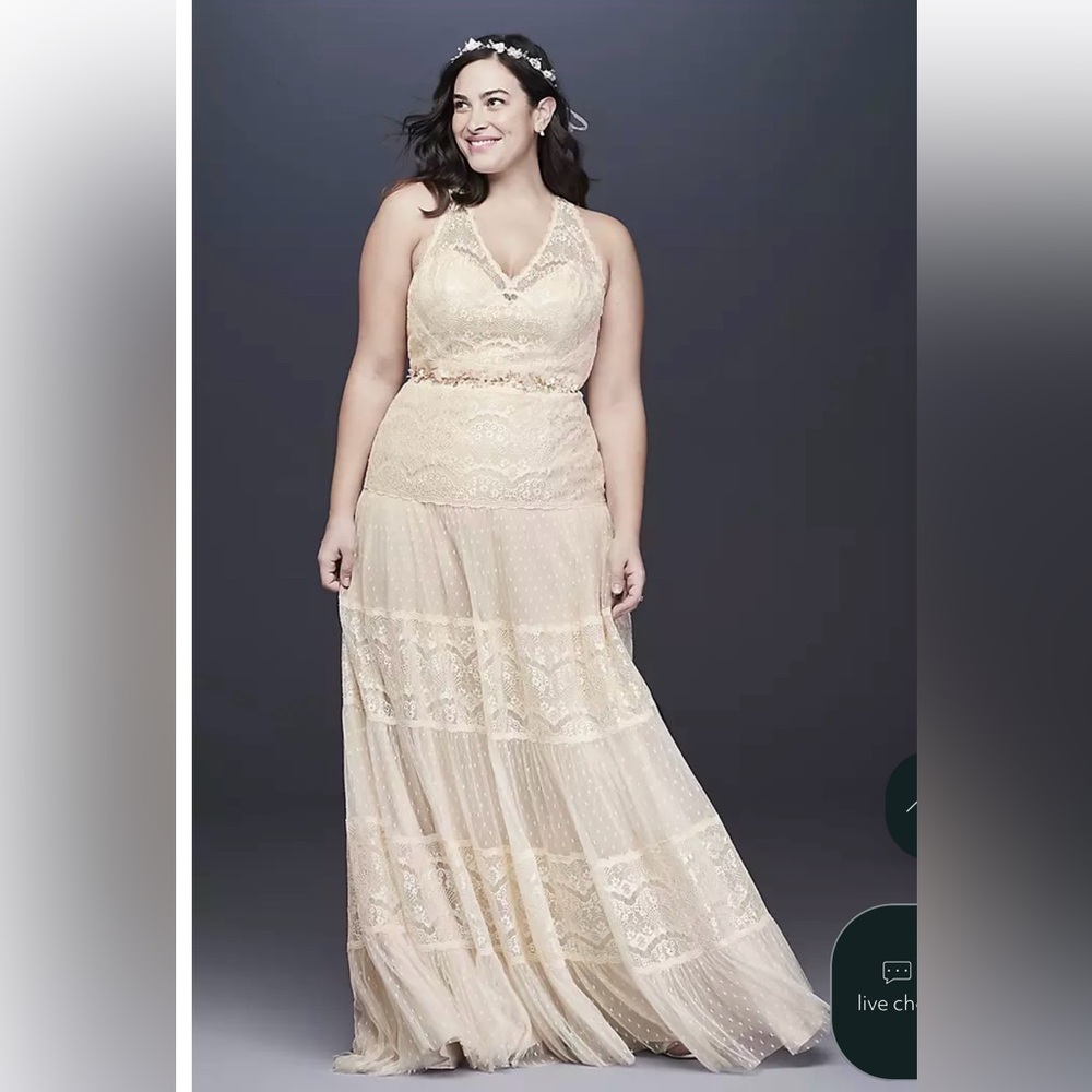 David’s Bridal Galina Woman Lace & Point D’Esprit Wedding Dress Size 16W